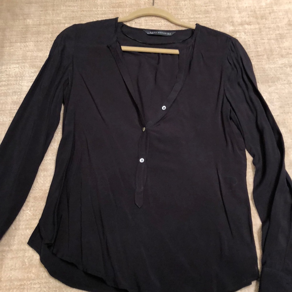 Zara Black top with buttons. Silky material - Picture 1 of 3